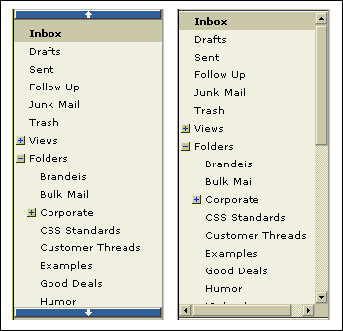 标准 UI 中的导航面板(左边)和轻量级滚动条(右边)